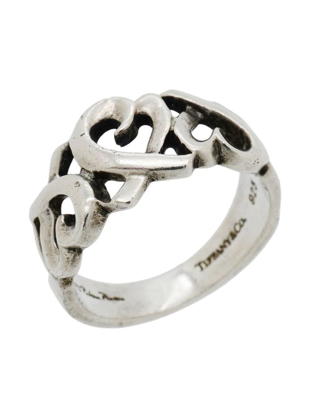 Tiffany & Co Ring Triple Loving Heart 925 Sterling Silver